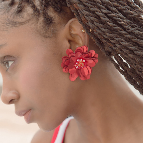 Red flower sequn earrings